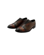 Handcrafted Chocolate Brown Alligator Textured Leather Cap Toe Oxford Shoes | Elegant Men's Lace-Up Dress Footwear