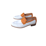 Handmade Tan & White Color Genuine Calf Leather Stylish Loafers Apron Toe Slip-On Dress Shoes