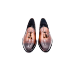 Handmade Tan Brown Color Genuine Calf Leather Stylish Loafers Brogue Toe Slip-On Hand Painted Dress Shoes