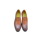 Handmade Tan Brown Color Original Calf Leather Scissor Cut Butterfly Loafers Slip-On Dress Shoes