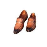 Handmade Tan Color Genuine Calf Leather Horse Bit Stylish Loafers Hand Painted Slip-On Dress Shoes
