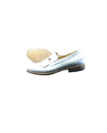 Handmade White Color Original Calf Leather Horse Bit Fringed Leather Beard Loafers Slip-On Dress Shoes