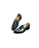 Elegant Green Leather Loafers – Handmade Shoes for Men (Sizes 7-14)