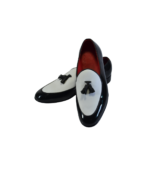 Handmade Black & White Leather Loafers for Men - Genuine Calf Leather | Sizes 7-14