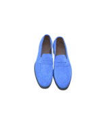 Handmade Blue Genuine Calf Leather Loafers – Premium Leather Slip-On Shoes for Men