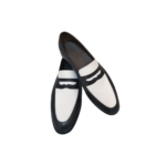 Handcrafted White & Black Leather Loafers – Genuine Calf Leather | Sizes 7-14