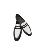 Handcrafted White & Black Leather Loafers – Genuine Calf Leather | Sizes 7-14