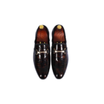 Handmade Brown Color Genuine Alligator Textured Leather Horse Bit Loafers Slip-On Dress Shoes