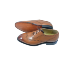 Handcrafted Tan Leather Wing Tip Oxford Shoes | Elegant Hand-Painted Men's Lace-Up Dress Footwear