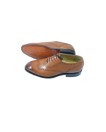 Handcrafted Tan Leather Wing Tip Oxford Shoes | Elegant Hand-Painted Men's Lace-Up Dress Footwear