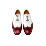 Handcrafted White & Burgundy Leather Wing Tip Oxford Shoes | Elegant Hand-Painted Men's Lace-Up Dress Footwear