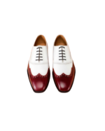 Handcrafted White & Burgundy Leather Wing Tip Oxford Shoes | Elegant Hand-Painted Men's Lace-Up Dress Footwear