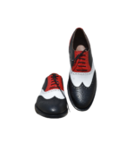 Handcrafted White & Red Leather Wing Tip Brogue Oxford Shoes | Elegant Men's Two-Tone Lace-Up Dress Footwear