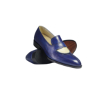 Handmade Blue & White Genuine Calf Leather Loafers – Stylish Split Toe Slip-On Dress Shoes for Men