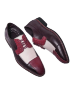 Handmade Burgundy & White Leather Cap Toe Shoes for Men | Premium Genuine Leather, Sizes 7-14 - Image 2