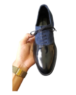 Men's Handmade Genuine Leather Cress Lace-Up Shoes – Premium Leather, Blue Derby Style with Leather Sole - Image 5
