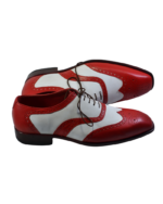 Handmade White & Red Color Genuine Leather Wing Tip Brogues Lace Up Oxfords Dress Shoes - Image 2
