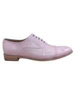 Handmade Baby Pink Color Genuine Leather Lace Up Hand Painted Cap Toe Brogue's Oxfords Dress Shoes - Image 4
