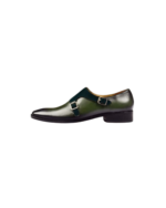 Elegant Green & Black Monk Strap Shoes – Handmade Leather for Men (Sizes 7-14) - Image 2