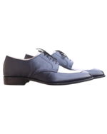 Handmade Blue & White Genuine Leather Lace-Up Round Toe Shoes – Premium Quality, Comfortable Dress Shoes for Men - Image 2