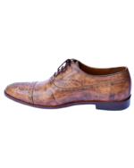 Handmade Tan Brown Patina Color Genuine Leather Stylish Cap Toe Hand Painted Oxfords Dress Shoes - Image 4