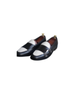 Handmade White & Black Color Genuine Calf Leather Belgian Monk Strap Dress Shoes - Image 3