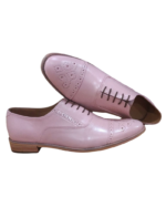 Handmade Baby Pink Color Genuine Leather Lace Up Hand Painted Cap Toe Brogue's Oxfords Dress Shoes - Image 5