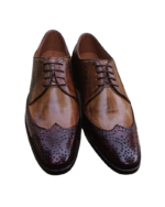 Handmade Brown & Tan Color Genuine Leather Lace Up Wing Tip Brogue's Oxfords Shoes - Image 2