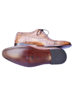 Handmade Tan Brown Patina Color Genuine Leather Stylish Cap Toe Hand Painted Oxfords Dress Shoes - Image 5