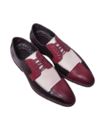 Handmade Burgundy & White Leather Cap Toe Shoes for Men | Premium Genuine Leather, Sizes 7-14 - Image 4