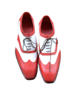 Handmade White & Red Color Genuine Leather Wing Tip Brogues Lace Up Oxfords Dress Shoes - Image 4
