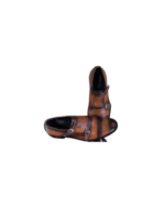 Handmade Tan & Black Color Genuine Calf Leather Belgian Monk Strap Cap Toe Hand Painted Dress Shoes - Image 3