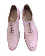 Handmade Baby Pink Color Genuine Leather Lace Up Hand Painted Cap Toe Brogue's Oxfords Dress Shoes - Image 6
