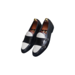 Handmade White & Black Color Genuine Calf Leather Belgian Monk Strap Dress Shoes