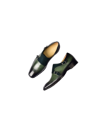 Elegant Green & Black Monk Strap Shoes – Handmade Leather for Men (Sizes 7-14) - Image 3