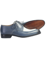 Handmade Blue & White Genuine Leather Lace-Up Round Toe Shoes – Premium Quality, Comfortable Dress Shoes for Men - Image 4