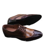 Handmade Brown & Tan Color Genuine Leather Lace Up Wing Tip Brogue's Oxfords Shoes - Image 4