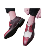 Handmade Burgundy & White Leather Cap Toe Shoes for Men | Premium Genuine Leather, Sizes 7-14 - Image 5