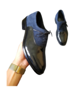 Men's Handmade Genuine Leather Cress Lace-Up Shoes – Premium Leather, Blue Derby Style with Leather Sole - Image 2