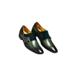 Elegant Green & Black Monk Strap Shoes – Handmade Leather for Men (Sizes 7-14)