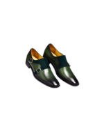Elegant Green & Black Monk Strap Shoes – Handmade Leather for Men (Sizes 7-14)
