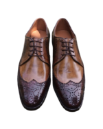 Handmade Brown & Tan Color Genuine Leather Lace Up Wing Tip Brogue's Oxfords Shoes - Image 5