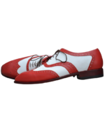 Handmade White & Red Color Genuine Leather Wing Tip Brogues Lace Up Oxfords Dress Shoes - Image 6