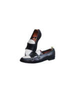 Handmade White & Black Color Genuine Calf Leather Belgian Monk Strap Dress Shoes - Image 6
