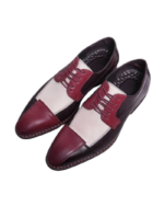 Handmade Burgundy & White Leather Cap Toe Shoes for Men | Premium Genuine Leather, Sizes 7-14 - Image 7