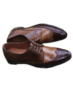 Handmade Brown & Tan Color Genuine Leather Lace Up Wing Tip Brogue's Oxfords Shoes - Image 7