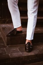 Handmade Black Color Original Leather Stylish Belgian Monk Strap Mules Back Less Shoes - Image 4