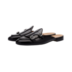 Handmade Black Color Original Leather Stylish Belgian Monk Strap Mules Back Less Shoes