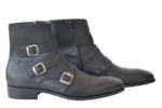 Handmade Black Color Original Leather Stylish Cap Toe High Ankle Triple Monk Strap Side Zipper Boots - Image 2