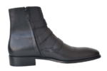 Handmade Black Color Original Leather Stylish Cap Toe High Ankle Triple Monk Strap Side Zipper Boots - Image 3